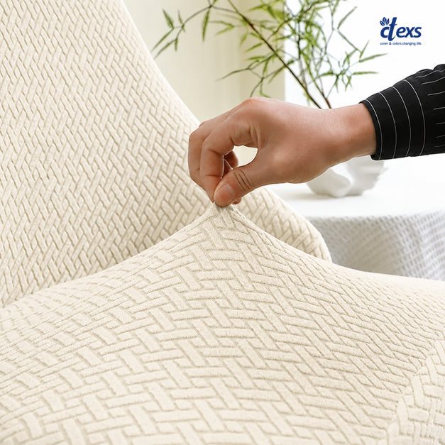 Stripe Jacquard Turkish Chair Cover - Off White