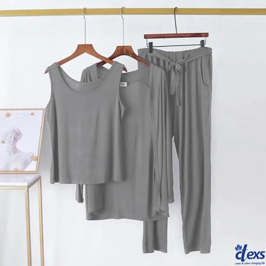 Women jersey Night suite 3 pcs set - Light Grey