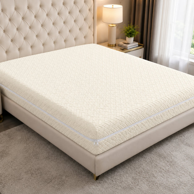 Stripe Jacquard Zipper Mattress Cover - Off White