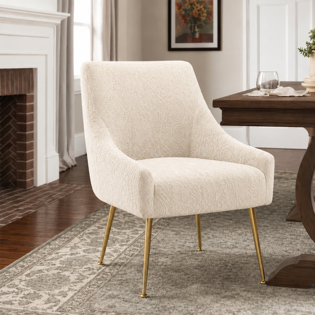 Embossed Geometric Jacquard Turkish Chair Cover - Off White