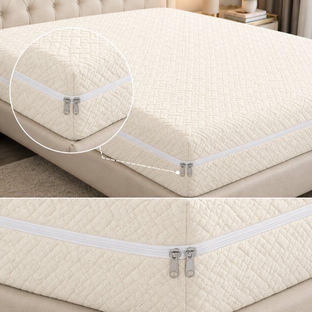 Stripe Jacquard Zipper Mattress Cover - Off White