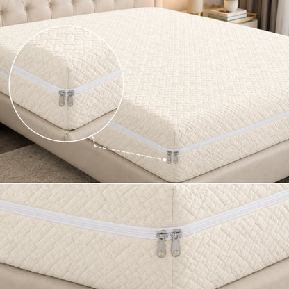 Stripe Jacquard Zipper Mattress Cover - Off White