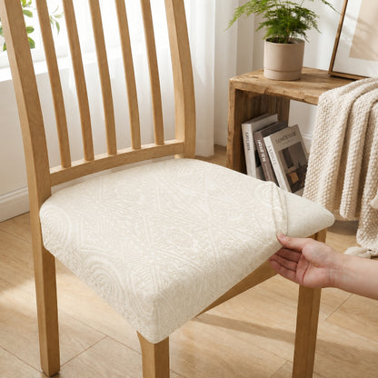 Embossed Geometric Jacquard Dining Chair Seat Cover - Off White