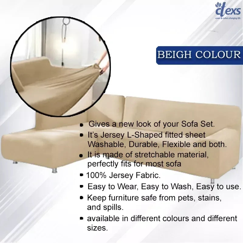 L Shape Jersey Sofa Cover - Beigh