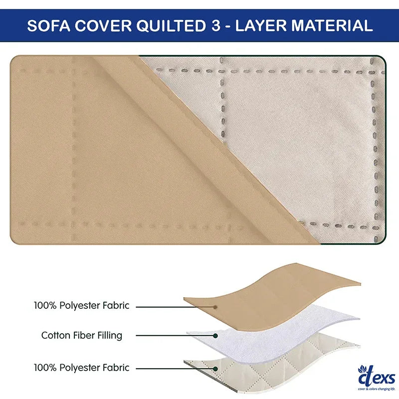 Quilted Sofa Cover With Pocket | Beigh - Ctexs