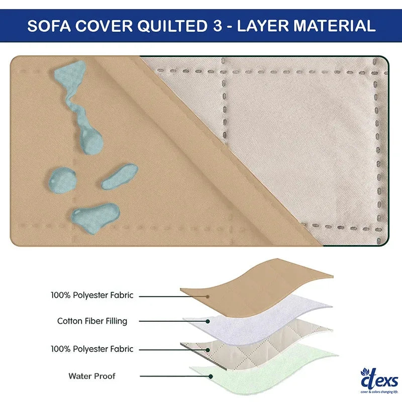 Waterproof Quilted Sofa Cover With Pocket | Beigh - Ctexs