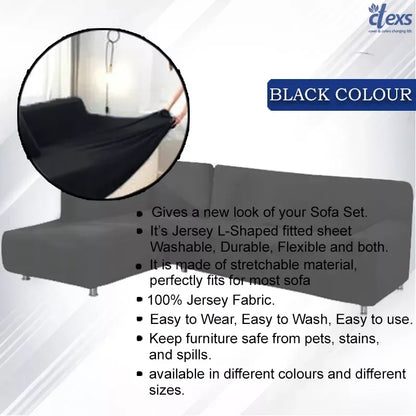 L Shape Jersey Sofa Cover - Black