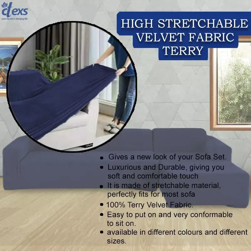 L-Shape Terry Stretchable Sofa Covers | Navy Blue - Ctexs