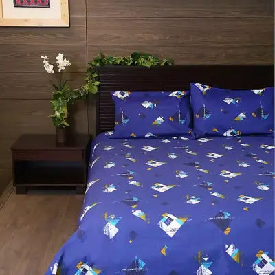 Blue Print Cotton Printed Bedsheet