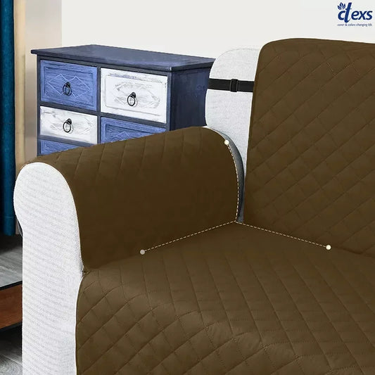 Quilted Sofa Cover With Pocket | Camel - Ctexs