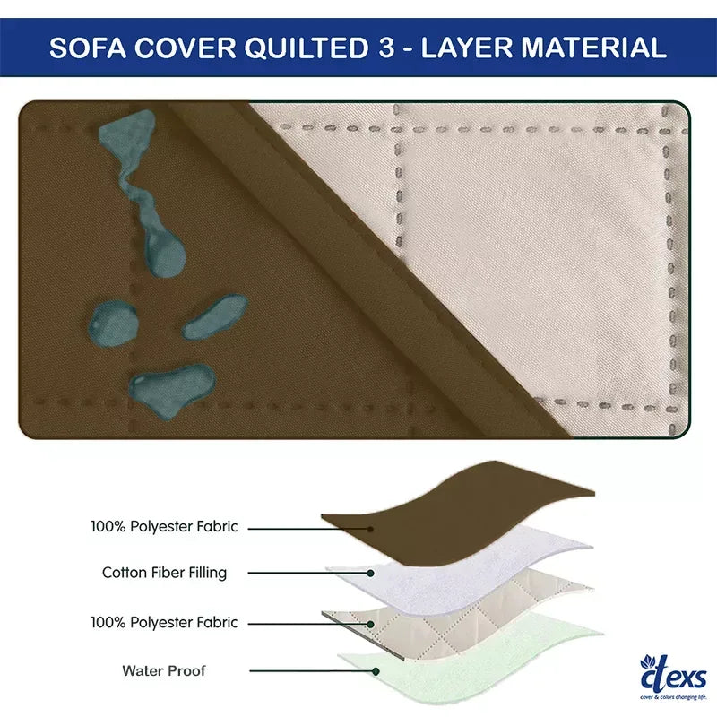 Waterproof Quilted Sofa Cover With Pocket | Camel - Ctexs