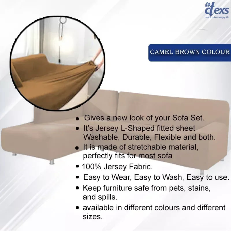 L Shape Jersey Sofa Cover - Camel Brown