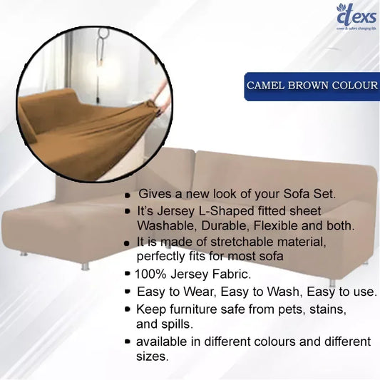 L Shape Jersey Sofa Cover - Camel Brown