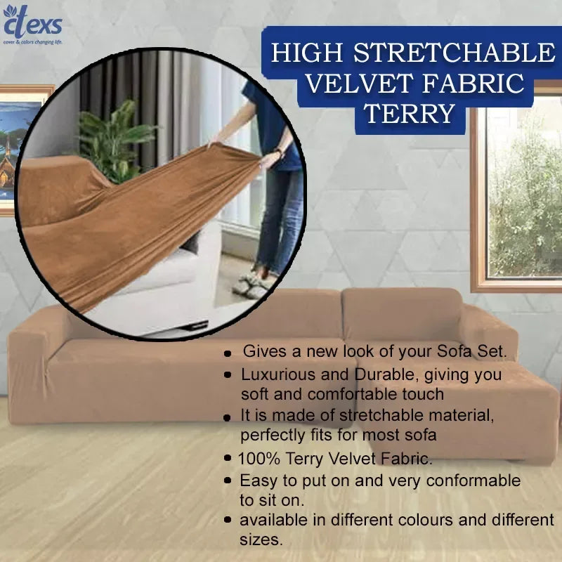 L-Shape Terry Stretchable Sofa Covers | Camel Brown - Ctexs