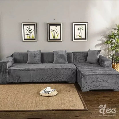 L-Shape Terry Stretchable Sofa Covers | Grey - Ctexs