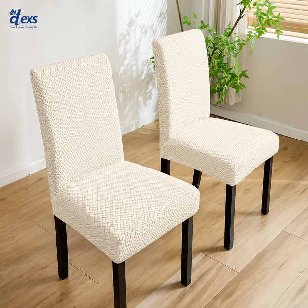 Stripe Jacquard Dining Chair Cover - Off White