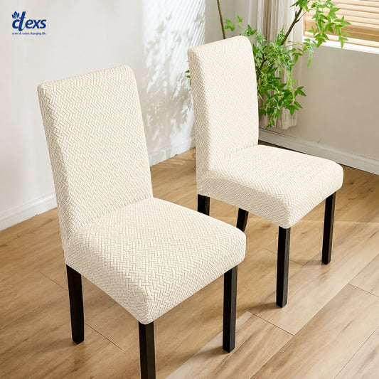 Stripe Jacquard Dining Chair Cover - Off White