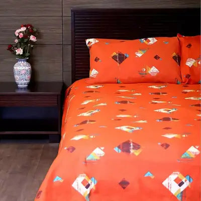 Cotton Printed Bedsheet – Orange Print