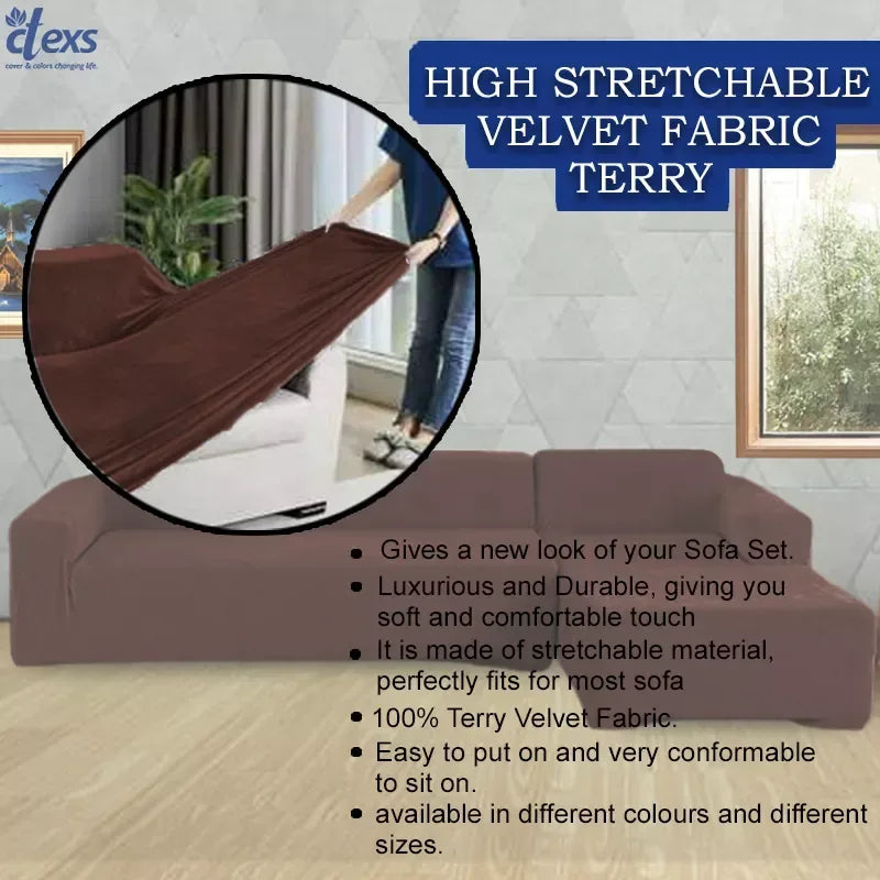 L-Shape Terry Stretchable Sofa Covers | Dark Brown - Ctexs