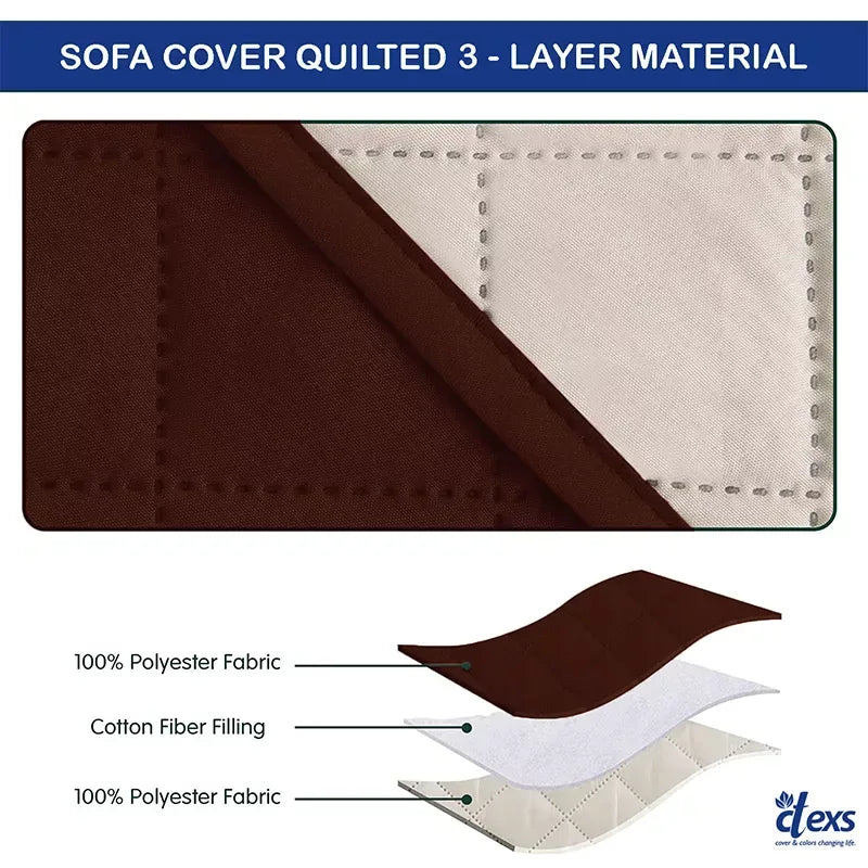 Quilted Sofa Cover With Pocket | Dark Brown - Ctexs