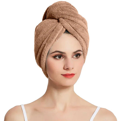 Hair Drying Turban Towel - TURBIE CAP - Brown