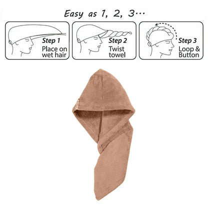 Hair Drying Turban Towel - TURBIE CAP - Brown