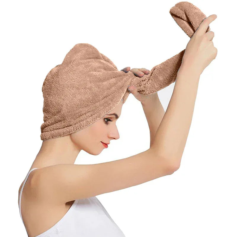 Hair Drying Turban Towel - TURBIE CAP - Brown