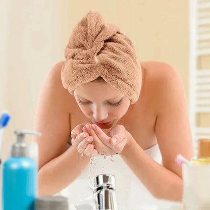 Hair Drying Turban Towel - TURBIE CAP - Brown