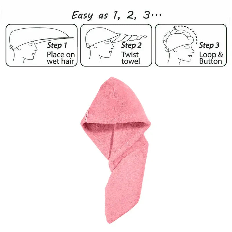 Hair Drying Turban Towel - TURBIE CAP - Pink