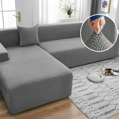 Stripe Jacquard L Shape Sofa Cover - Grey - Ctexs