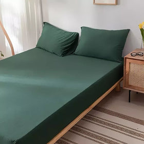 Jersey Fitted Sheet – 100% Cotton Stretchable Bed Sheet - Dark Green