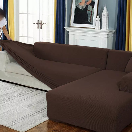 L Shape Jersey Sofa Cover - Dark Brown