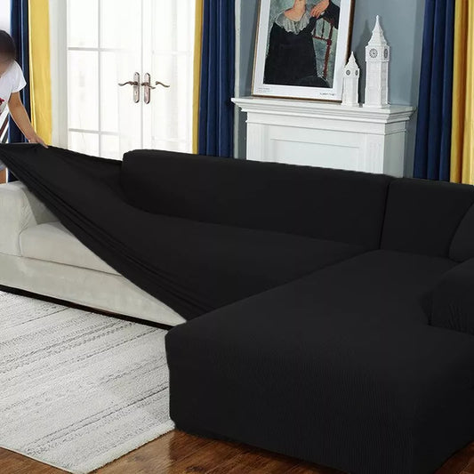 L Shape Jersey Sofa Cover - Black