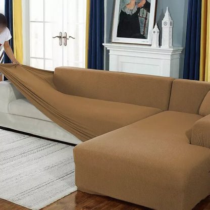 L Shape Jersey Sofa Cover - Camel Brown