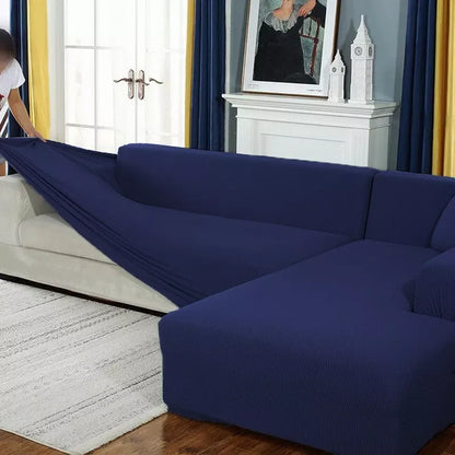 L Shape Jersey Sofa Cover - Navy Blue - Ctexs