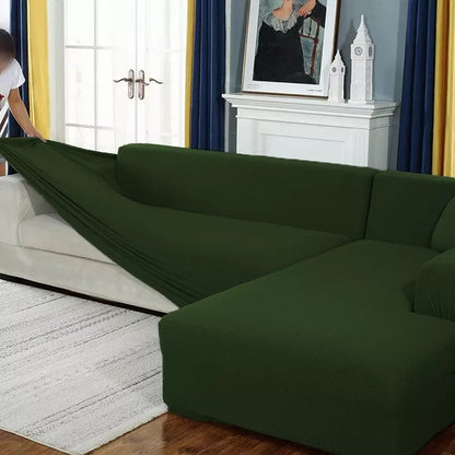 L Shape Jersey Sofa Cover - Olive Green - Ctexs