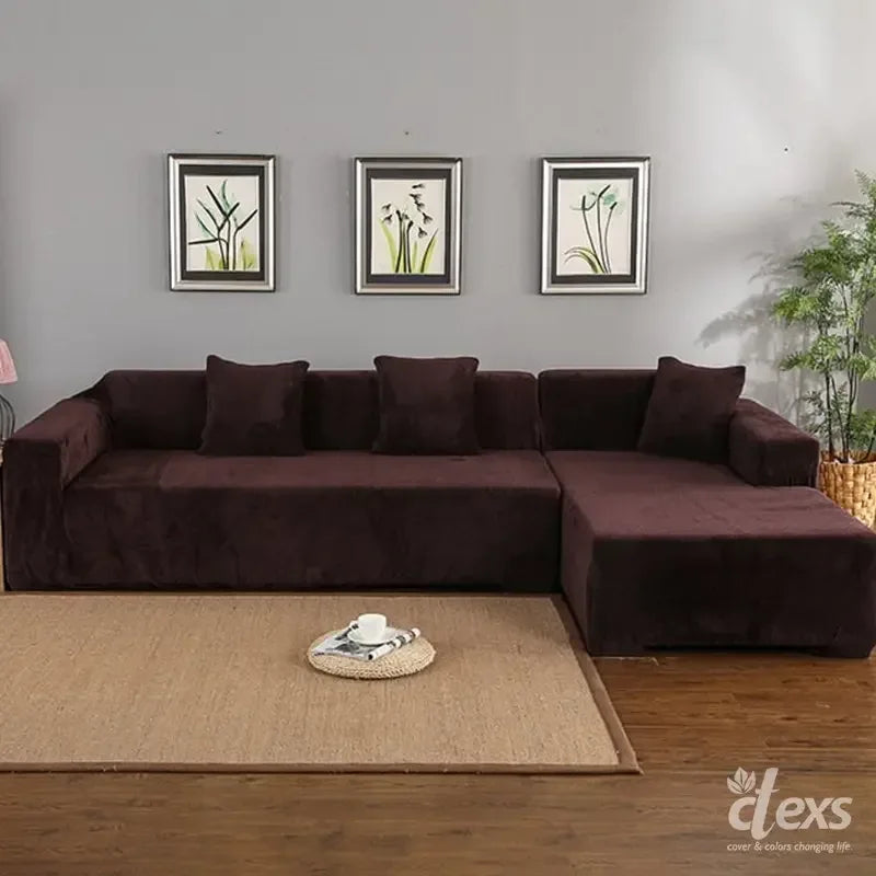 L-Shape Terry Stretchable Sofa Covers | Dark Brown - Ctexs