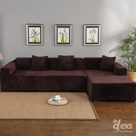 L-Shape Terry Stretchable Sofa Covers | Dark Brown - Ctexs