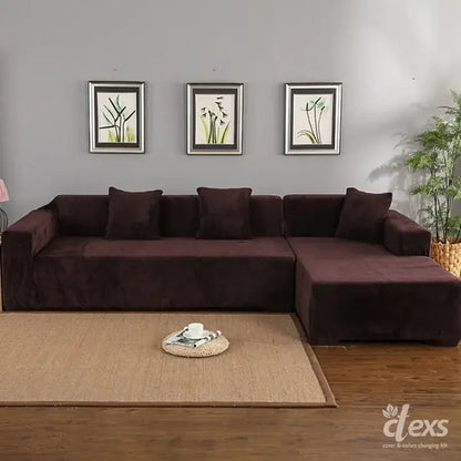 L-Shape Terry Stretchable Sofa Covers | Dark Brown - Ctexs