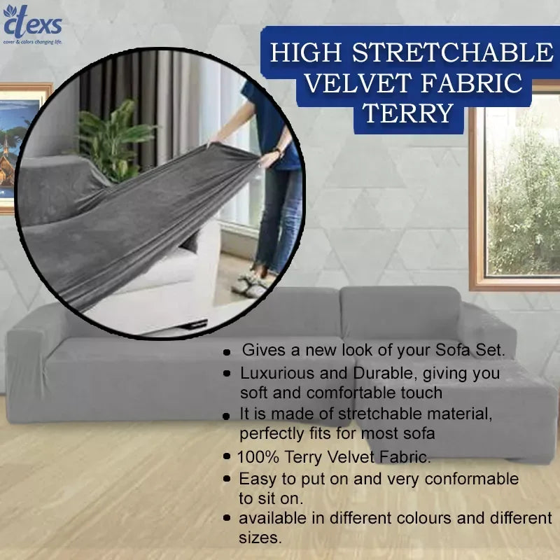 L-Shape Terry Stretchable Sofa Covers | Grey - Ctexs