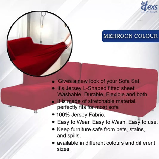 L Shape Jersey Sofa Cover - Mehroon - Ctexs