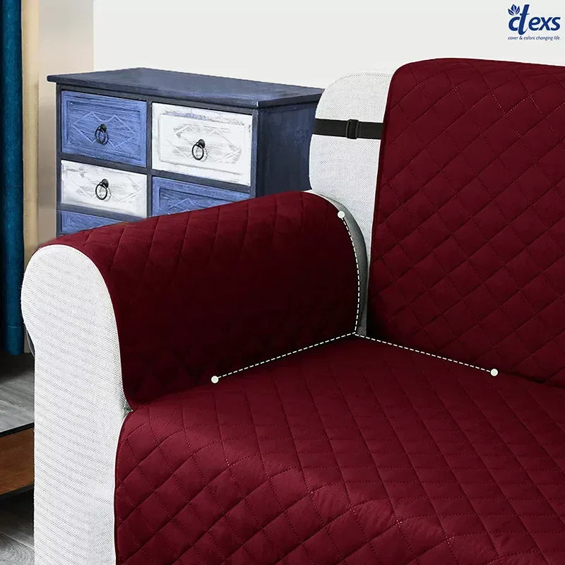 Quilted Sofa Cover With Pocket Mehroon - Ctexs