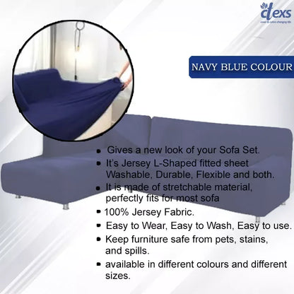 L Shape Jersey Sofa Cover - Navy Blue - Ctexs