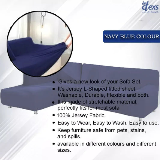 L Shape Jersey Sofa Cover - Navy Blue - Ctexs