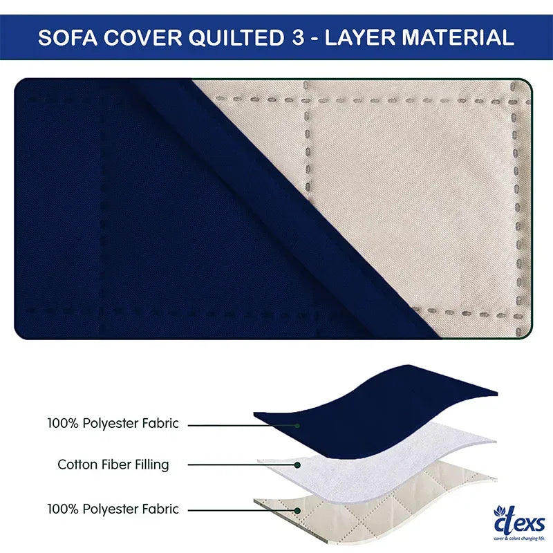 Quilted Sofa Cover With Pocket | Navy Blue - Ctexs