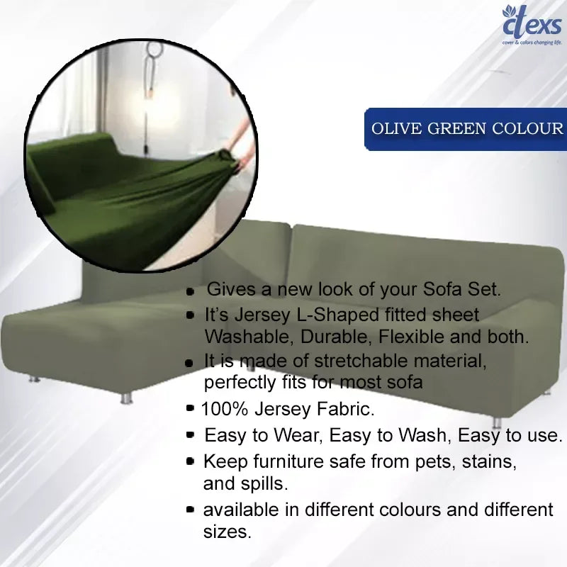 L Shape Jersey Sofa Cover - Olive Green - Ctexs
