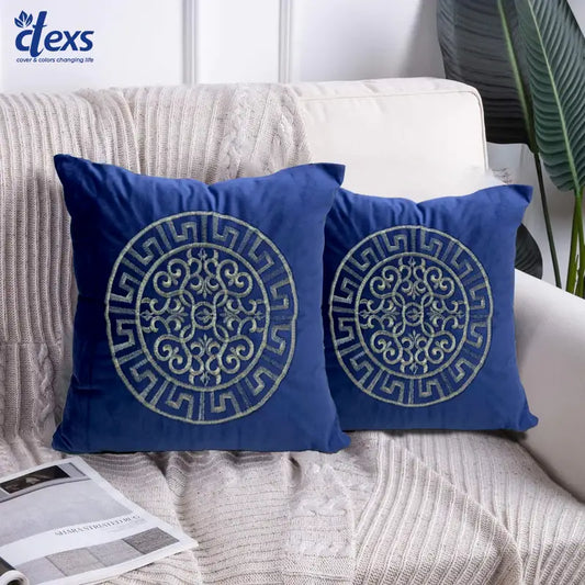 Velvet Embroidered Cushion Cover - Crewel