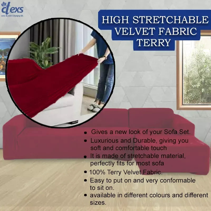 L-Shape Terry Stretchable Sofa Covers | Mehroon - Ctexs