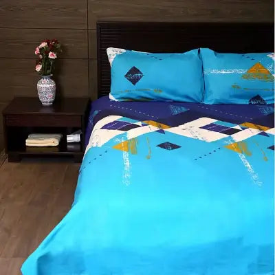 Cotton Printed Bedsheet ? Sky Blue Print