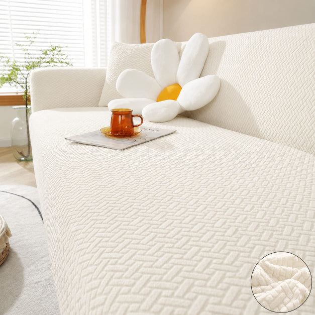 Stripe Jacquard Sofa Cover - Off White